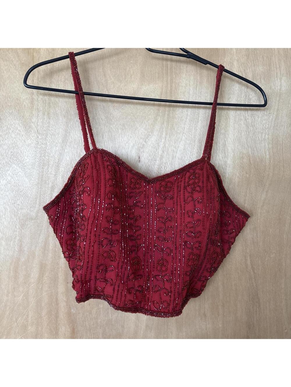 Motivi Red Beaded Crop Top with Spaghetti Straps Size M